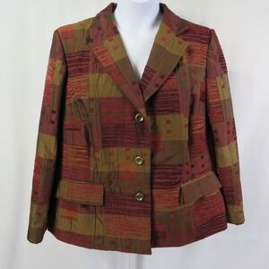 Harve Benard Women's Red Brown Patchwork Blazer Jacket Size 16W Button Down